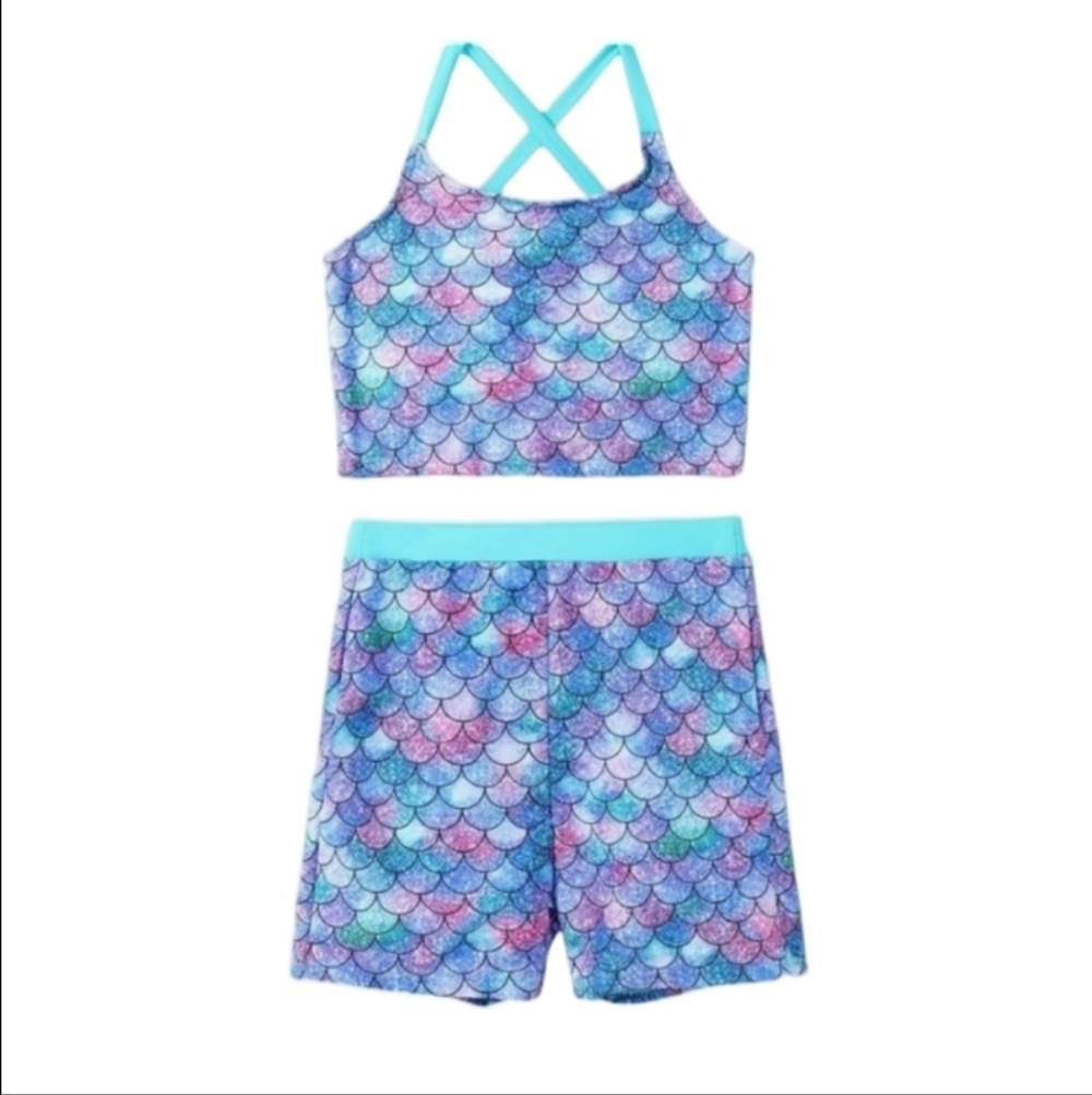 PatPat Mermaid Scale Bikini Top And Bottoms- Blue Green